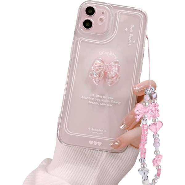 Yhteensopiva iPhone-kotelon kanssa, söpö 3D-vaaleanpunainen rusettiohut läpinäkyvä esteettinen muotoilu Naisten tyttöjen kimmeltävät suojakotelot iPhonelle iPhone 11