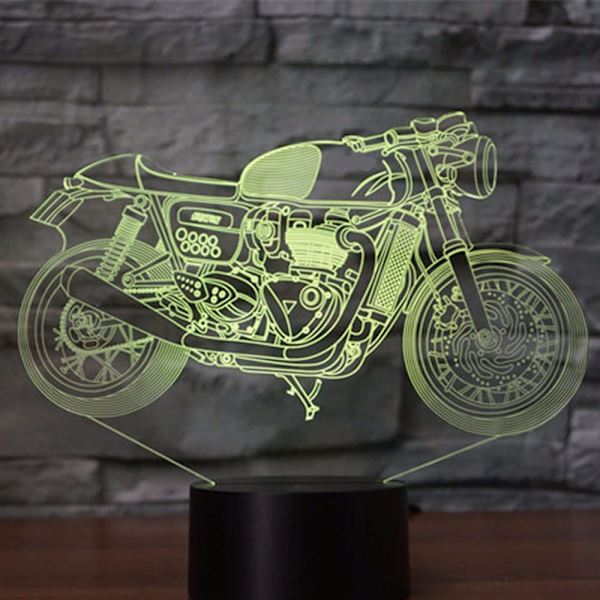 3D Illusion Nattlampa Motorcykel 7 Färgförändrande Touch Switch USB-driven LED Dekoration Bordlampa för Semester Födelsedag Jul Halloween