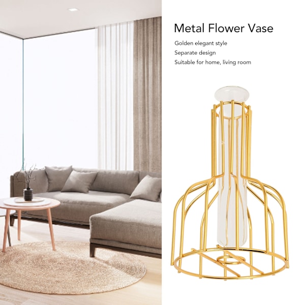 Metal Blomster Vase Hul Moderne Elegant Gylden Separat Design Klar Glas Blomster Vase Ornament til Hjemmet