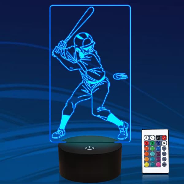 Baseball Lampe for Barn, Attivolife 3D Illusions Optisk Nattlampe