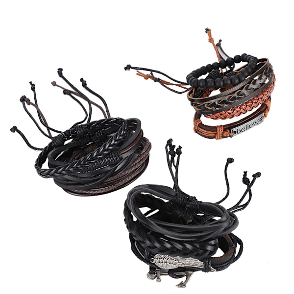3 set vintage armband rep multilager justerbar handgjord flätad handledsband tillbehör