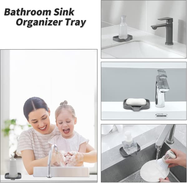 Silikone sæbeskål med afløbstud 4,9\"×3,2\" Multi-anvendelig organizer til badeværelse og køkkenvask Grey