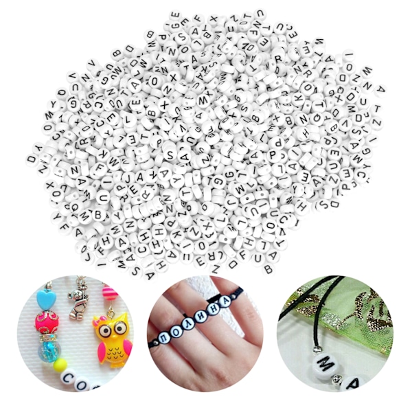 1000 stk. hvide perler sorte engelske alfabetperler DIY akryl runde smykker tøjtilbehør
