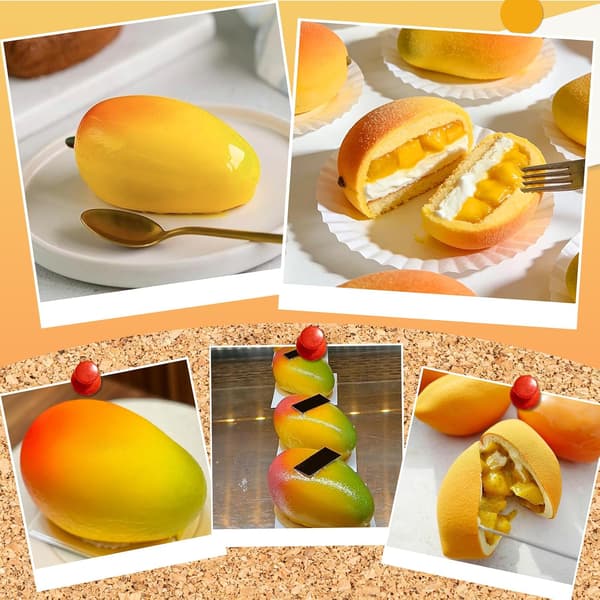 4-hulrum 3D Mangoform Silikoneform, Realistisk Frugt Silikone Bageform til Mousse Kage, Budding, Is, Gelé, Chokolade,