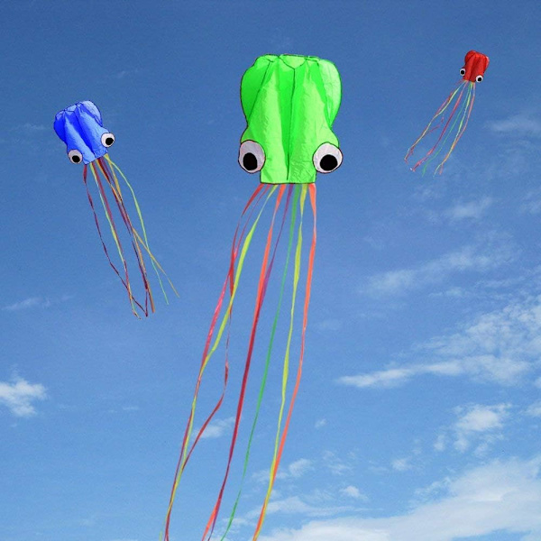 Kite Pack 3 färger Vacker Stor Lätt Flygande Drake för Barn-Mjukvara Bläckfisk-Den är stor! 31 tum bred med lång svans 157 tum lång-Perfekt för Beac