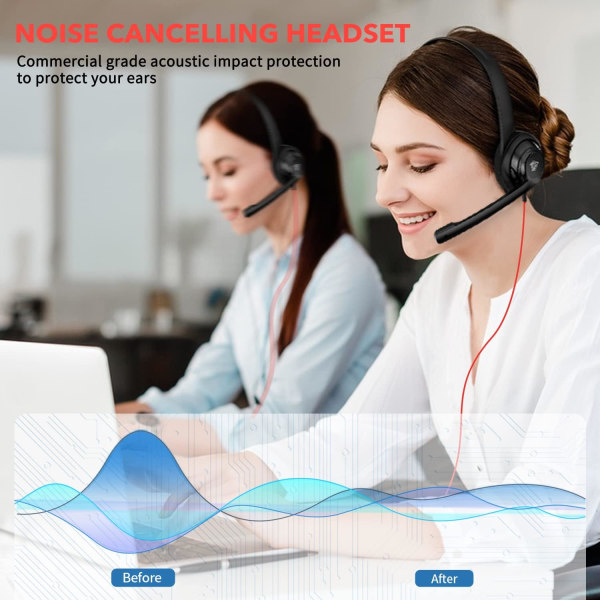 USB-C-headset med mikrofon för laptop, telefon, hörlurar med brusreducerande mikrofon för dator, On-Ear-trådbundet kontorsheadset för USB-C