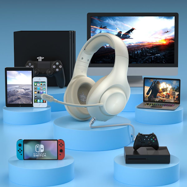 Gaming Headset PS4 Headset, Xbox Headset med 7.1 Surround Sound, Gaming Over Ear Hovedtelefoner med Støjreduktion Fleksibel Mikrofon Memory Øremuffer, til White