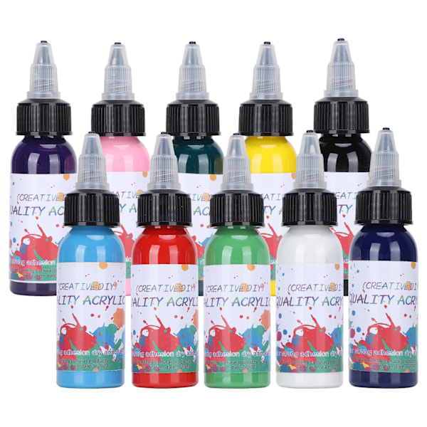 10 flasker akrylmalingsett fargerikt for kunststudentmaling pigment plastboks 30ml