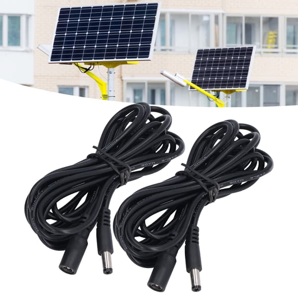 2 stk LED solcellelys forlengelseskabel overvåking strømtilkoblingskabel 5,5x2,1mm DC12V 24V