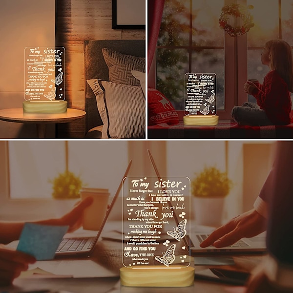 Presenter för systrar, 3D nattlampa Jag älskar dig syster LED illusion bordslampa för flicka