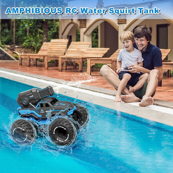 Amfibioinen Kaukosäädöllä Ohjattava Auto, Vesi- ja Maastotemppuauton Leikki, Vedenruiskutusaseella, Sopii Kaikille Maastoille 4WD Off-Road Auton Lahjat Lapsille Blue