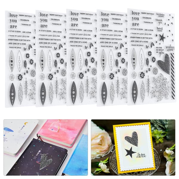 5 stk. gennemsigtige stempelgummi TPR DIY journal håndværk kunst multi mønster tilbehør