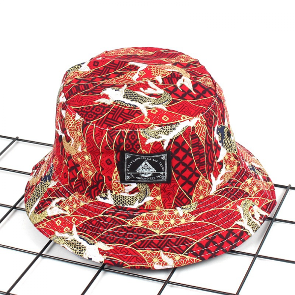 Ukiyo-e guldfisk broderad hatt unisex tryck dubbelsidig D