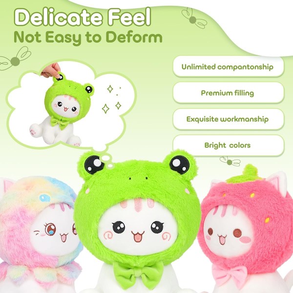 Söt Groda Katt Plyschleksak 10\" Kawaii Kattunge Fylld Djur, Katt Groda Plushie Kudde Present till Barn Frog Cat