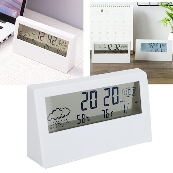 Alarmklocka LED Temperatur och Luftfuktighet Digital Display Natt Användning Ögonskydd Klocka