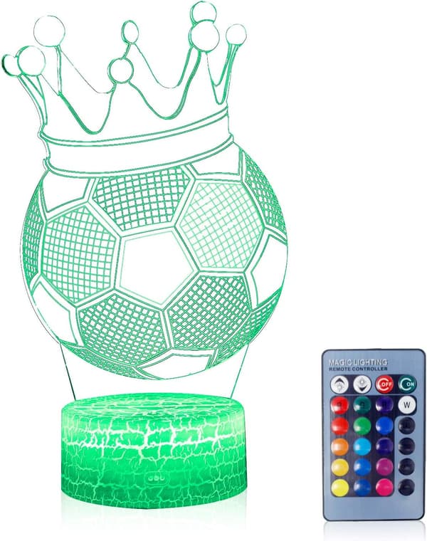 3D Illusion Krone Fodbold Natlampe, 16 Farveskift, Touch