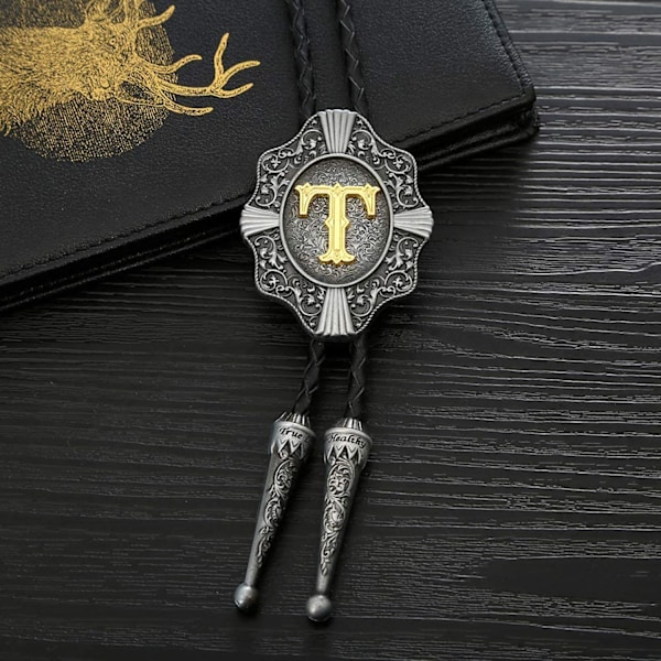 Bolo Tie til mænd - Vintage Initial Bogstav ABCDMJR til Z Wester C