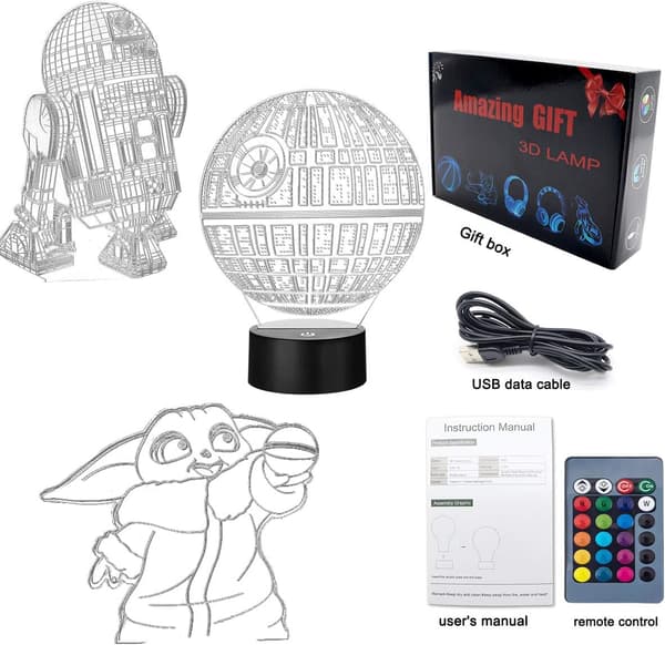 3D Natlampe, Hologram Effekt Led Illusion Bordlampe, 16