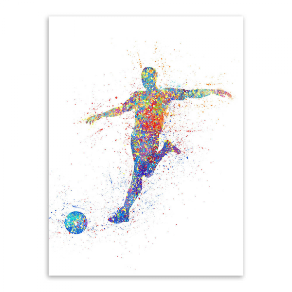 Sport Fotboll väggkonst Canvas Print affisch, enkel mode akvarell konst Draw