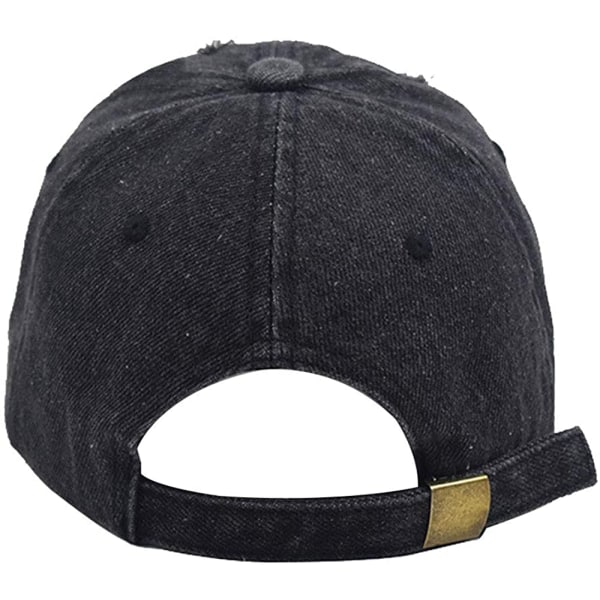 Unisex Ripped Distressed Denim Baseball Cap Trucker Hat Adju Black