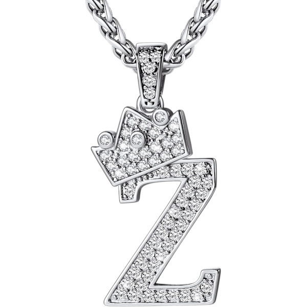 Krone Initial A-Z Halskæde, Iced Out Bogstav Vedhæng med 22-24 Tommer Kæde, Mænd Kvinder Bling Hip Hop Alfabet Navn Smykker Gave Store Initialer Halskæder Z Silver