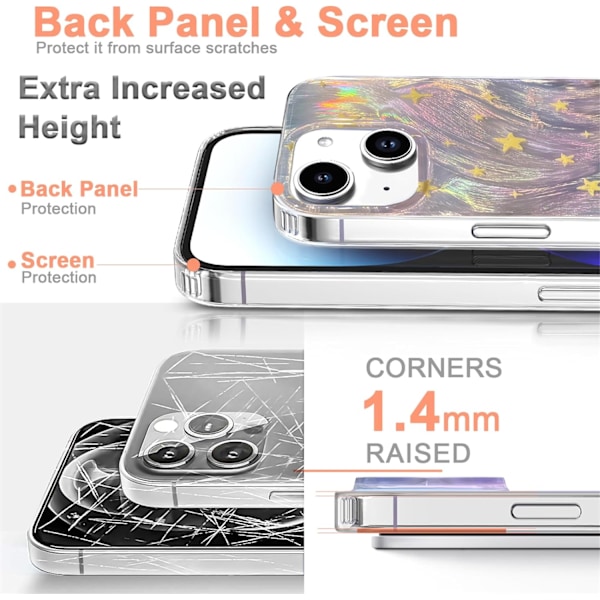 Telefonhårdskal Kompatibel med iPhone Skal Slim Holografisk Fade Star Kvinnor Flickor, Hård PC Stöttålig Skyddande Design iPhone 14 Plus