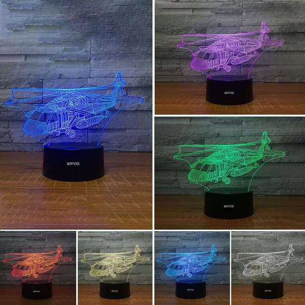 Fighter Helikopter Visuel 3D Natlys Flylegetøj 2D Lampe Julegave Valentinsdag Gave