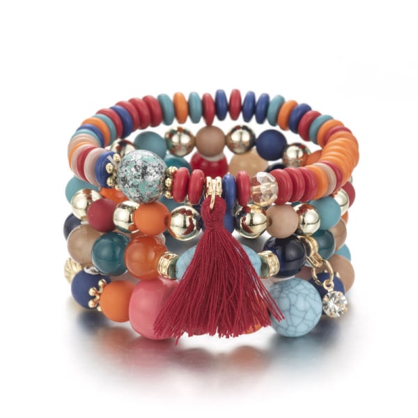 1PCS Bohemian Träpärlor Armband Set för Kvinnor Flerskiktad T