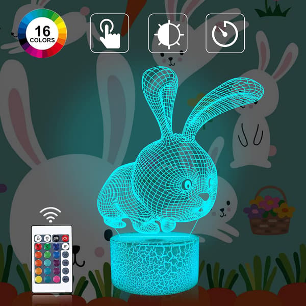 Kanin 3D Illusionslampe, Attivolife Bunny Nattelys