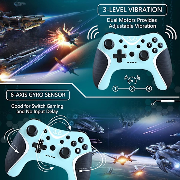 Trådløs Switch Pro-kontroller, Nintendo Switch-kontroller med programmerbar/vibrasjon/turbo-kompatibilitet med Nintendo Switch/Lite/OLED/Windows PC,S blue