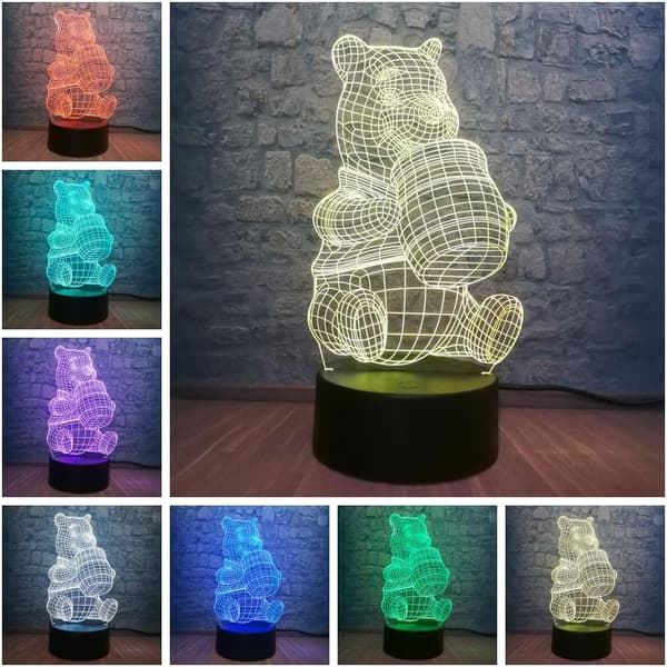 3D söt honungs Winnie Bear LED nattlampa dekoration Li