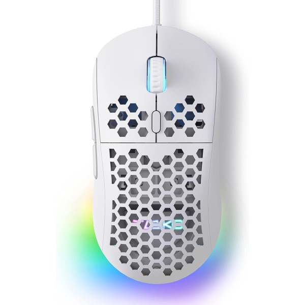 Falcon M1SE Ultralätt Honungskaka Gamingmus, Högprecision 12800DPI Optisk Sensor, 6 Programmerbara Knappar, RGB-belysning, Ingen Dragsladd, Sladdbunden White
