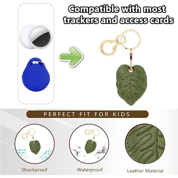 Læder nøgleringholder etui kompatibel med Apple AirTag, sød beskyttende Air Tag cover med nøglering, anti-ridse finder GPS tracker etui til Small Leaves