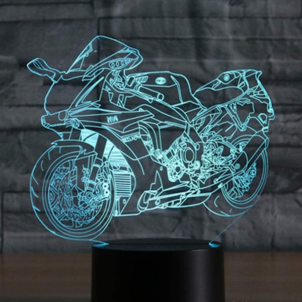 3D Illusion Nattlampa Motorcykel 7 Färgförändrande Touch Switch USB-driven LED Dekoration Bordlampa för Semester Födelsedag Jul Halloween