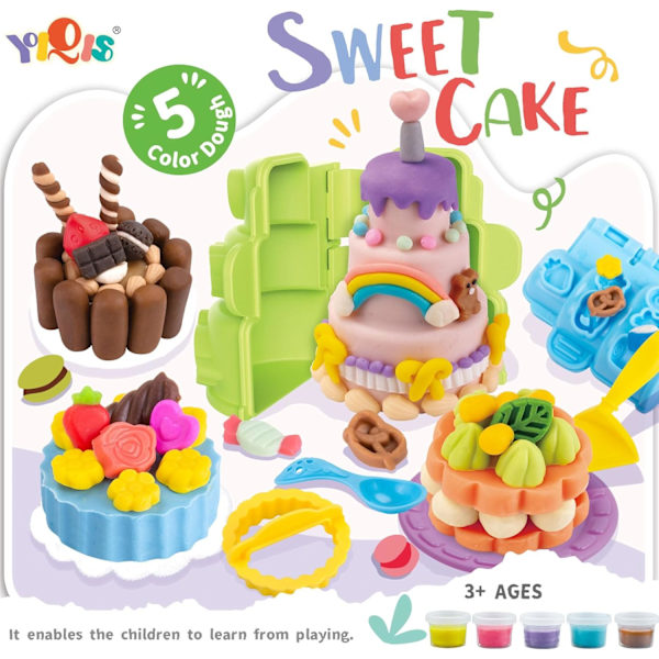 Födelsedagsfest Leksak Mat Play Doh Set för Barn 4-8 År, Söta Kakor Kökskreationer Play Doh Set för Barn 2-4 År med 5 Degsammansättningar Cake