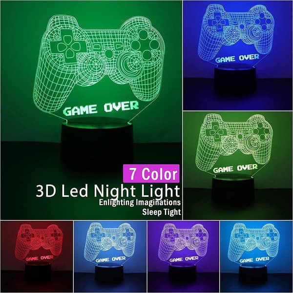 3D Videospillkontroller Lampe Nattlys 3D Illusjon Spill O