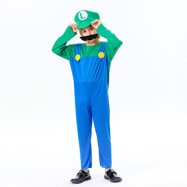 Barnens Super Mario och Luigi Maskeradkostym Rörmokare Bröder Halloween Kostym Green Children L
