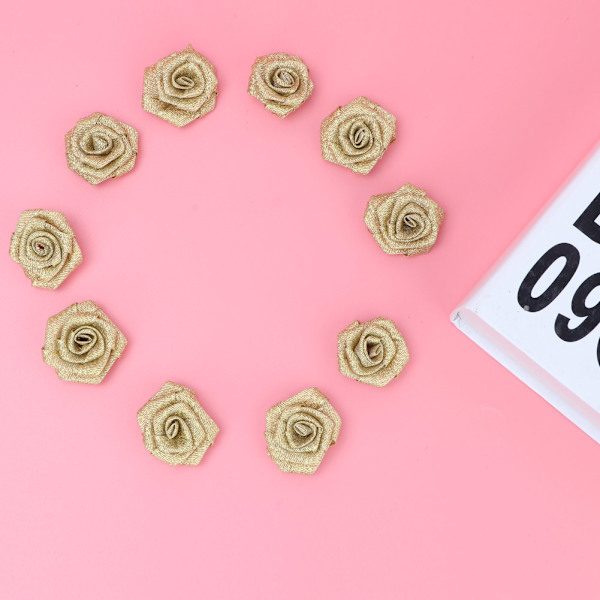 10 stk DIY Polyesterbånd Gull Rose Blomsterknopp Bryllupsdekorasjon Tilbehør