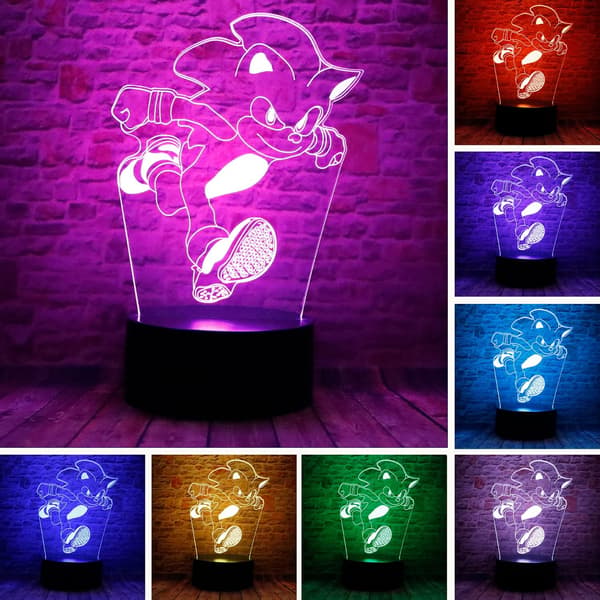 Tegneserie Sonic Hedgehog Anime Figur 3D Optisk Illusion LED