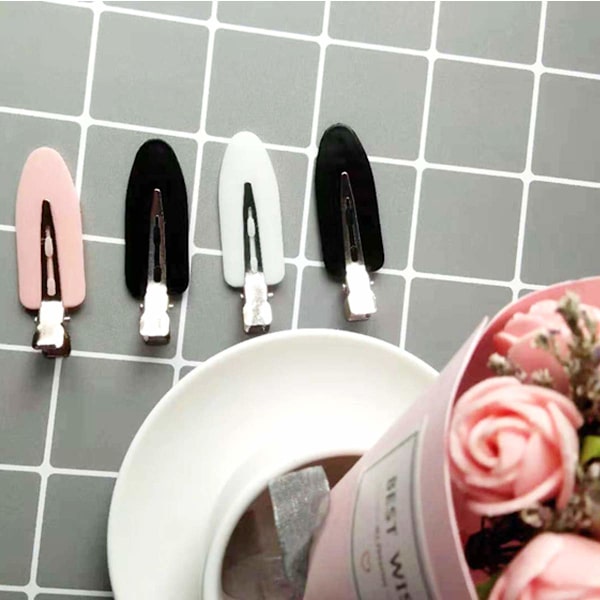 6 stk. hårklemmer uten bøy, ingen brette hårklemme for frisering, sminkeklemmer for kvinner og jenter Black&Pink&White