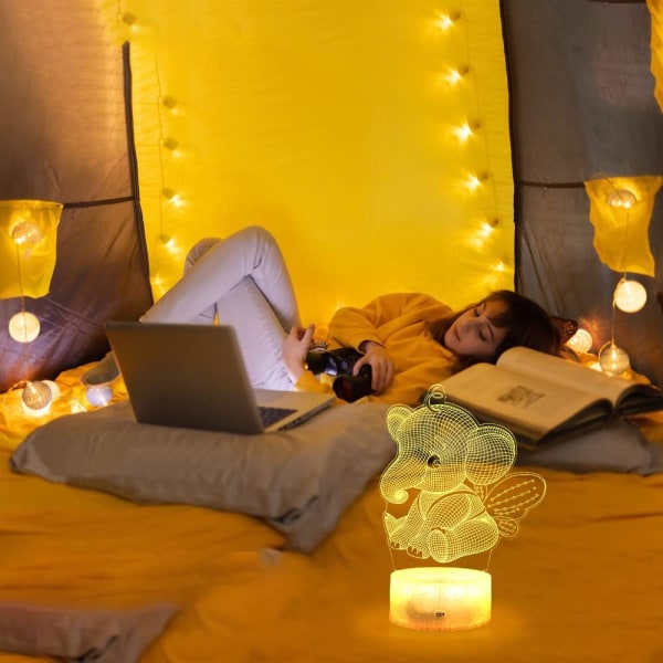 Elefant 3D nattlampa, 16 färger, smart touch och fjärrkontroll