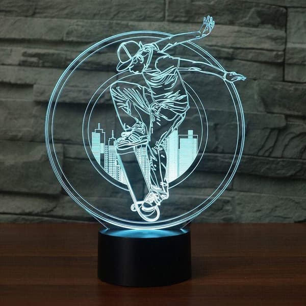 3D Illusion Natlampe LED Skateboard Dreng Bordlampe Seng
