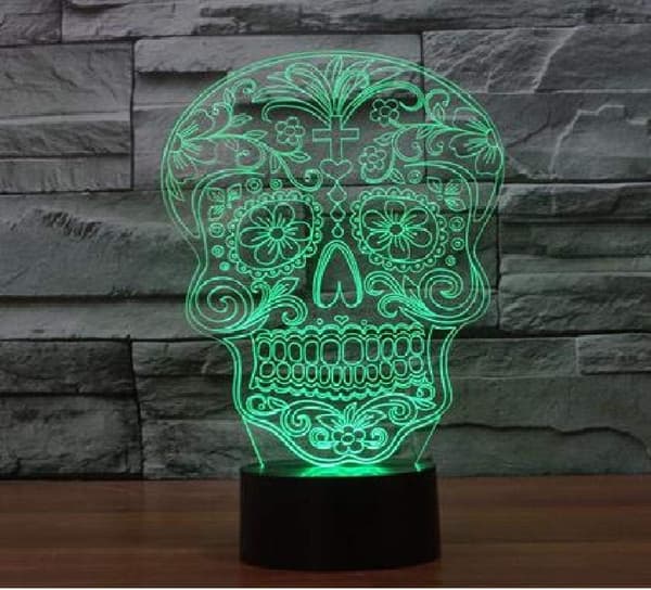 3D Kraniehoved Natlampe Touch Bord Skrivebord Optisk Illusion