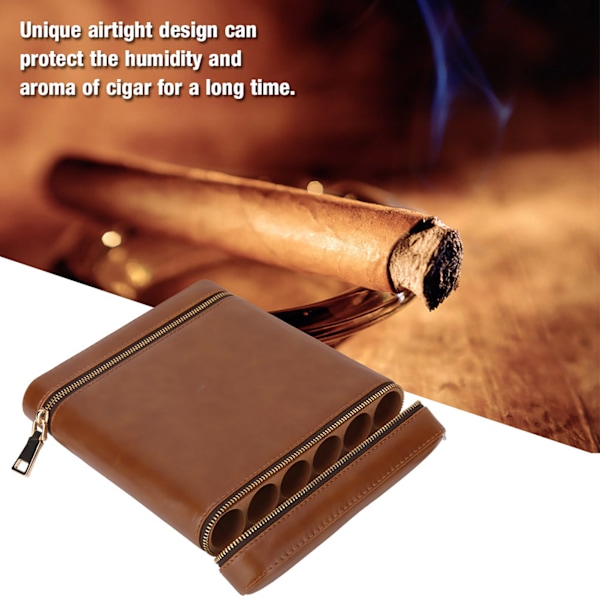 6-håls konstläder cigarrlåda cederträ humidor behållare med dragkedjor (brun)