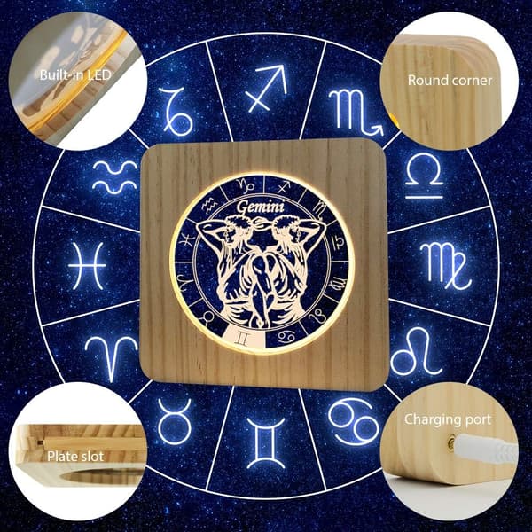 Træ Sengelampe Horoskop Konstellation 3D Illusion Natlampe