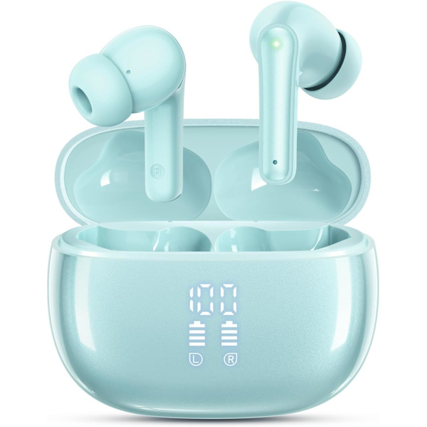 Langattomat nappikuulokkeet Bluetooth-kuulokkeet, 40 tunnin toistoaika Stereo IPX5 vedenpitävät nappikuulokkeet, LED-virtanäyttö Langattomat nappikuulokkeet mikrofonilla Mint