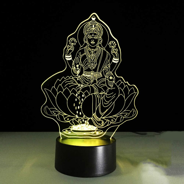Nattlampa 7 Färgväxlande 3D Visuell Lakshmi Modellering Nattlampa Led Indisk Gudinna av Rikedom Skrivbordslampa Sovrumsdekoration Sömnbelysning Presenter