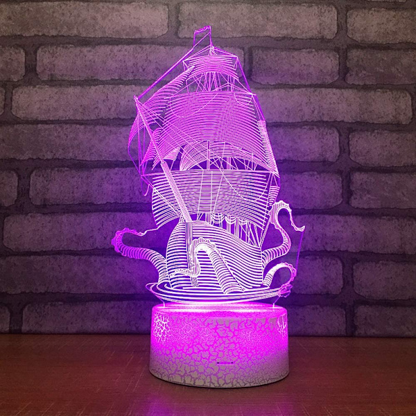Nattlampa Segelbåt Färgglad Färgglad Bordslampa 3D-lampa Vit B