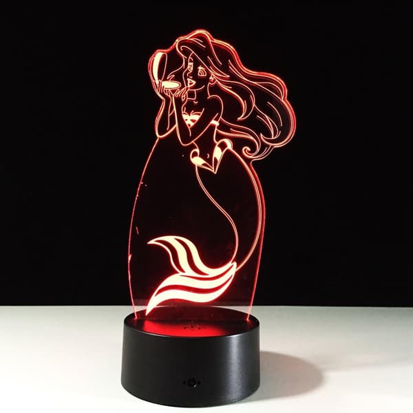 Liten Havfrue 3D Optisk Skrivebordslampe Nattlys LED Lampe 7 C