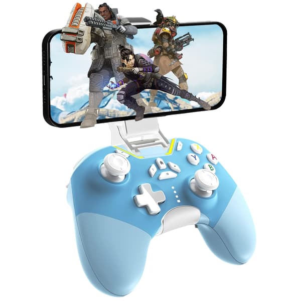 iPhone-controller med telefonklemme, trådløs Bluetooth-spilcontroller til iPhone/Apple Arcade MFi-spil/PC/Switch/Steam med makro/lås joystick Sp Blue